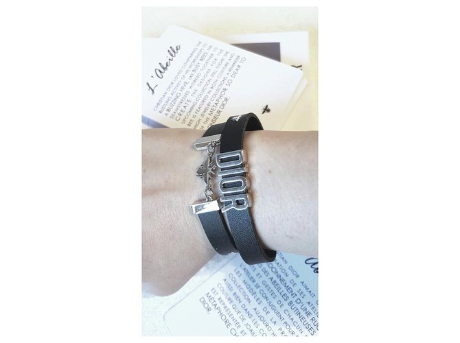 Bracciale Dior Bee in pelle nera e argento Nero - vista 3