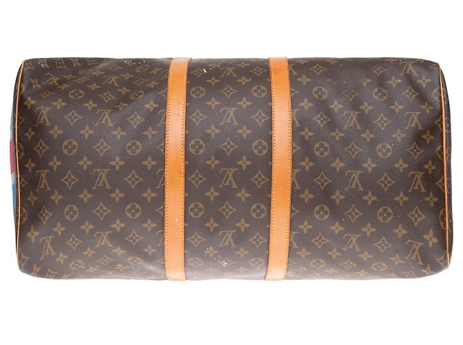 Abbesses Louis Vuitton Keepall 55 Monogramma "God save the Queen" personalizzato da PatBo! Marrone - vista 8
