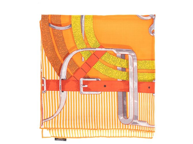 Scialle di Hermès 140 Manopole Collezione Cashmere e Seta, Nuova Condizione! Multicolore Arancione - vista 3