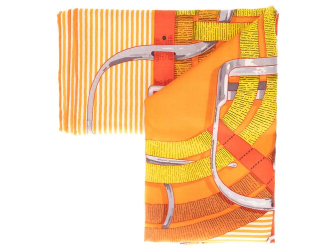 Scialle di Hermès 140 Manopole Collezione Cashmere e Seta, Nuova Condizione! Multicolore Arancione - vista 6