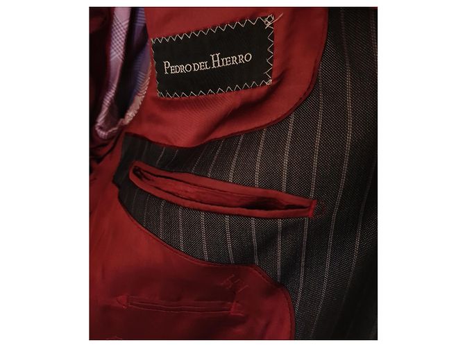 Autre Marque Pedro Del Hierro Blazer gestreift grau Wolle Seide - Ansicht 3