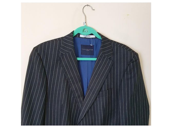 Tommy Hilfiger Gestreifter Blazer Dunkelgrau Wolle Anthrazitgrau - Ansicht 2