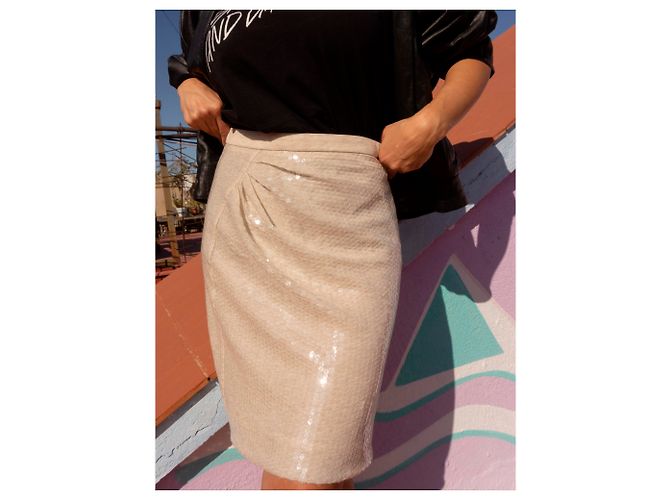 Montsouris Falda Louis Vuitton de lentejuelas beige de algodón talla 36 - vista 2