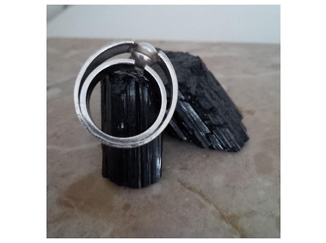Autre Marque Modernistischer Silberring mit Perle Größe 55 - Ansicht 6