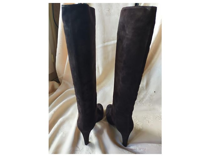 Botas Sergio Rossi de camurça e pele de cervo marrom escuro Castanho escuro - vista 2