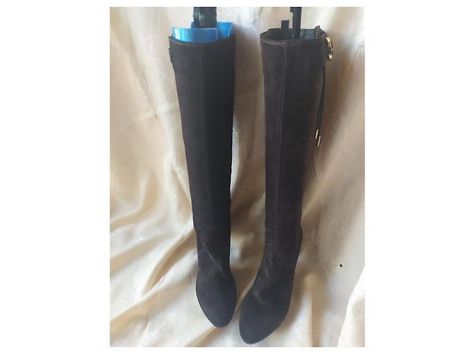 Botas Sergio Rossi de camurça e pele de cervo marrom escuro Castanho escuro - vista 4