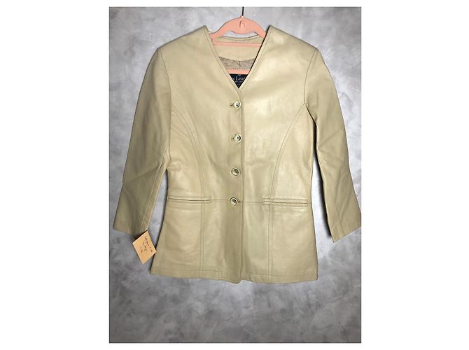 Autre Marque Chaqueta de cuero beige para mujer - vista 11