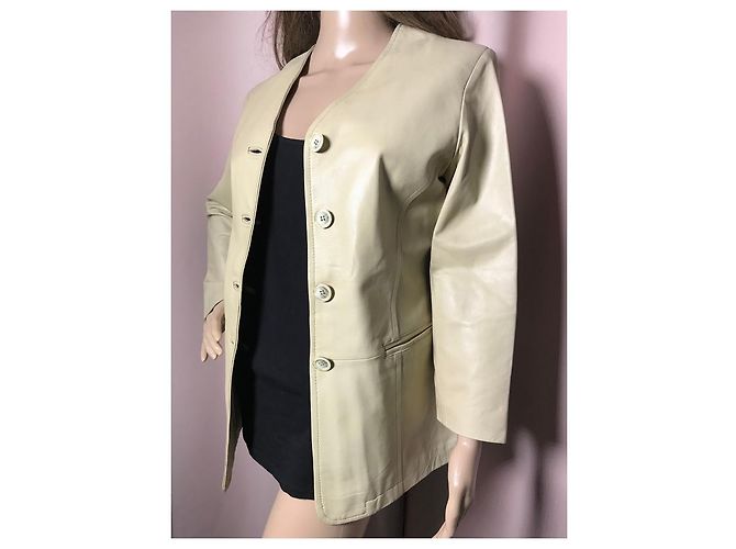 Autre Marque Chaqueta de cuero beige para mujer - vista 13