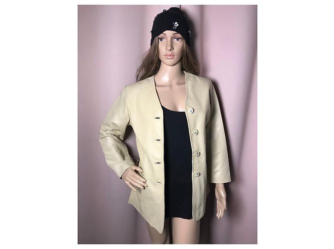 Autre Marque Chaqueta de cuero beige para mujer - vista 7