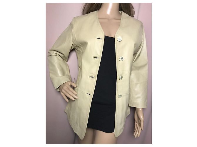 Autre Marque Chaqueta de cuero beige para mujer - vista 8