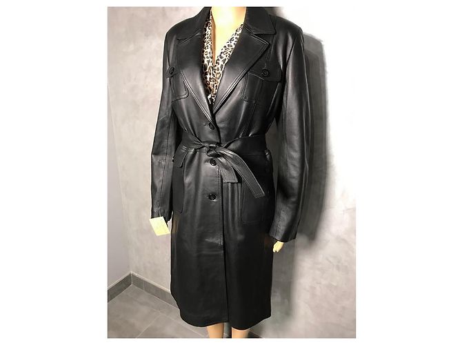 Autre Marque Abrigo de cuero negro para mujer - vista 7
