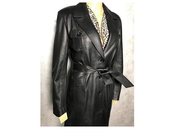 Autre Marque Abrigo de cuero negro para mujer - vista 8