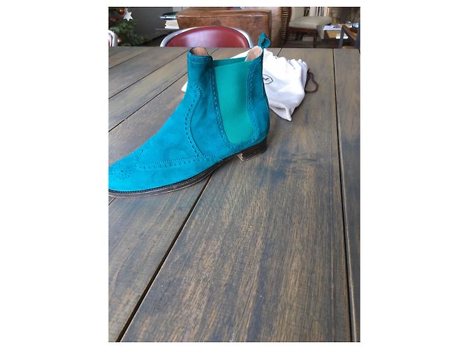 Stivaletti Hermès in pelle di cervo blu - vista 2