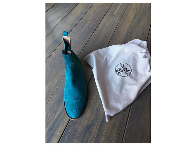 Stivaletti Hermès in pelle di cervo blu - vista 4