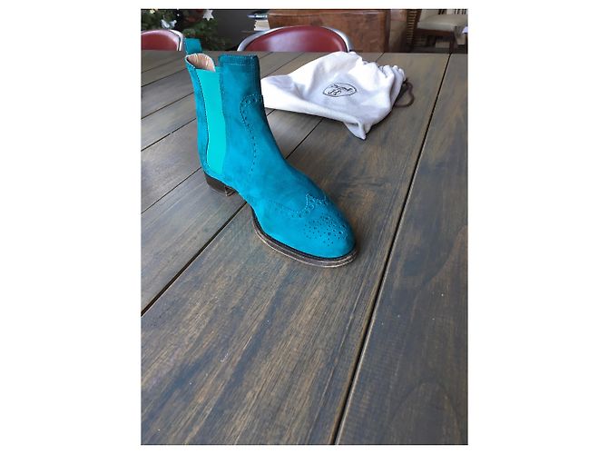 Stivaletti Hermès in pelle di cervo blu - vista 6