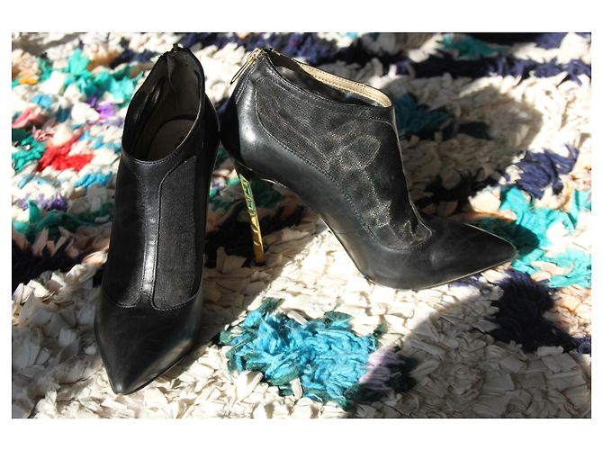 Stivaletti Sam Edelman in pelle nera con inserti in mesh D'oro - vista 2
