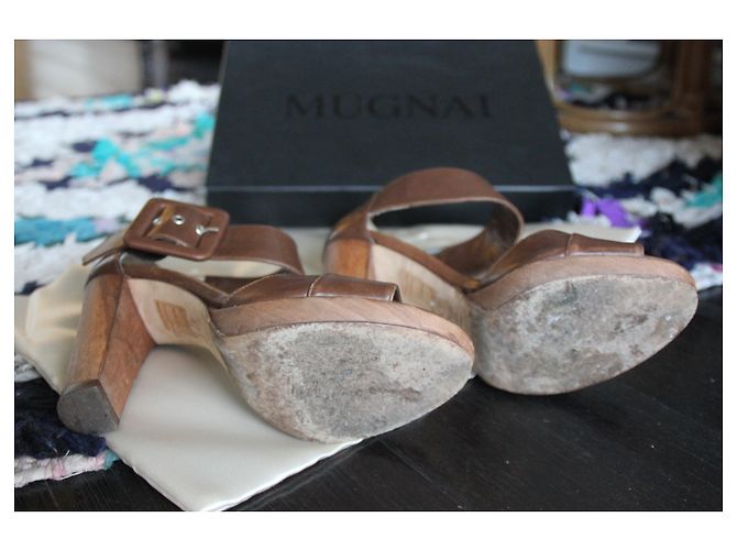 Autre Marque Sandali Mugnai in pelle marrone Beige Marrone chiaro - vista 4