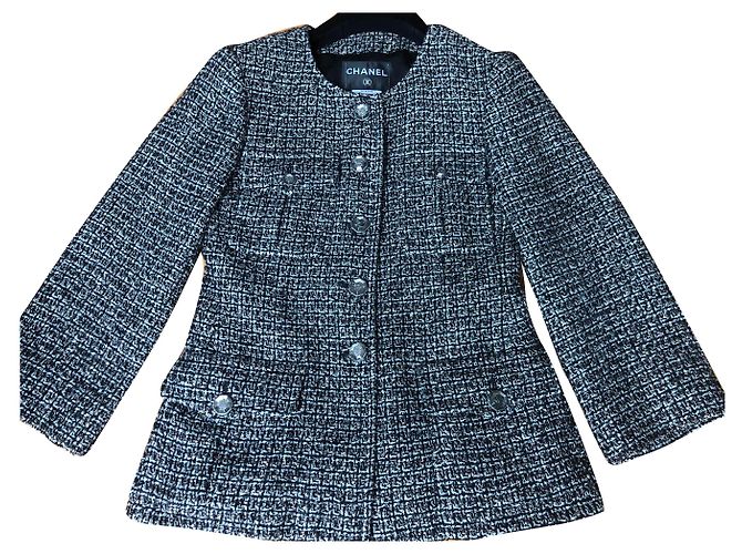 Ikone Jacke Chanel Tweed Schwarz Weiß Golden Metallisch - Ansicht 2
