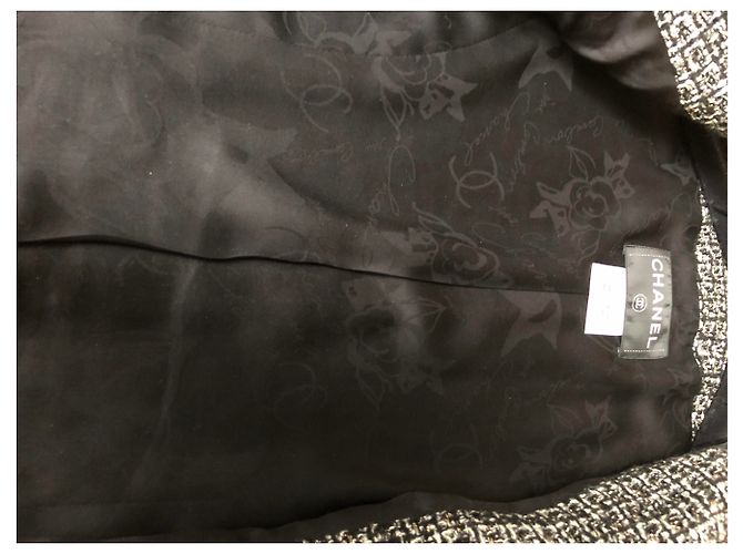 Ikone Jacke Chanel Tweed Schwarz Weiß Golden Metallisch - Ansicht 5
