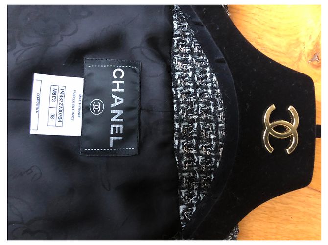 Ikone Jacke Chanel Tweed Schwarz Weiß Golden Metallisch - Ansicht 7
