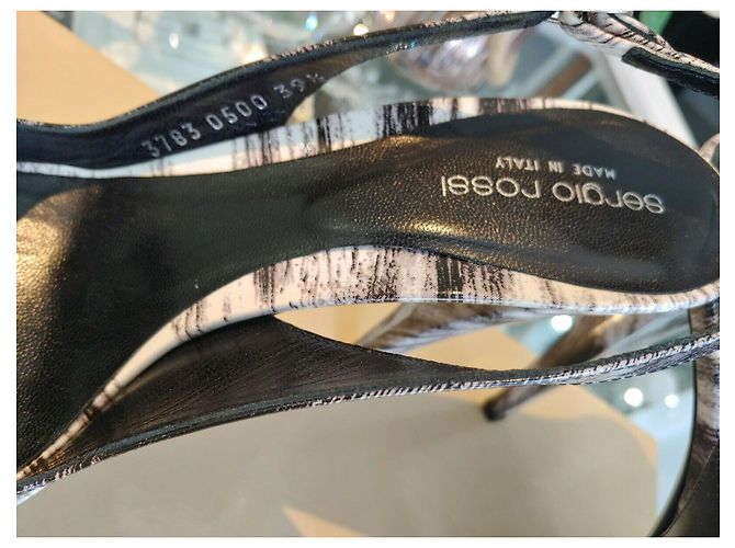 Sergio Rossi Pelle Vernice Corno Lackschuhe Schwarz Weiß - Ansicht 10