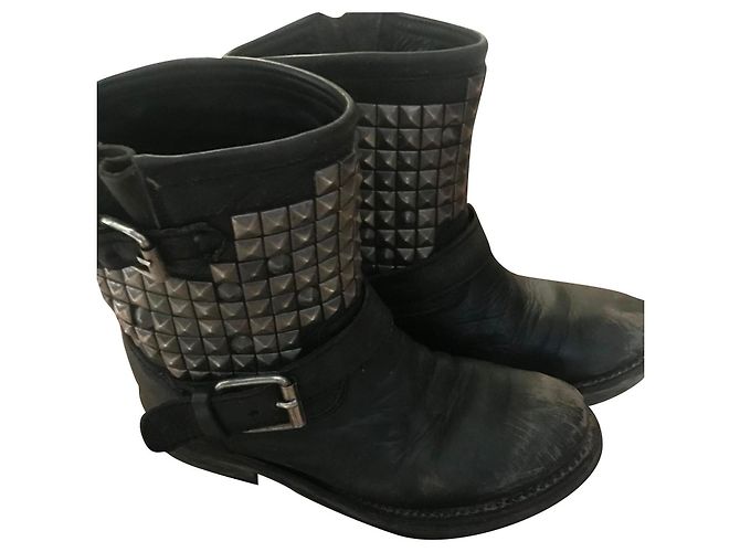 Ash Bottes motardes en cuir noires à clous Nickel TENNESSE - vue 2