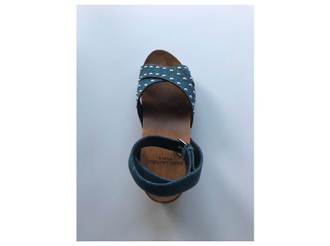 Saint Laurent SANDALI IN DENIM CON BORCHIE - vista 11