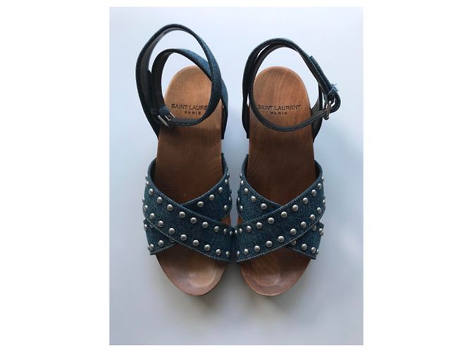 Saint Laurent SANDALI IN DENIM CON BORCHIE - vista 12