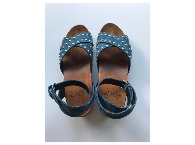 Saint Laurent SANDALI IN DENIM CON BORCHIE - vista 13