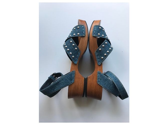 Saint Laurent SANDALI IN DENIM CON BORCHIE - vista 14