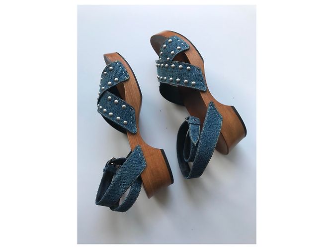 Saint Laurent SANDALI IN DENIM CON BORCHIE - vista 15