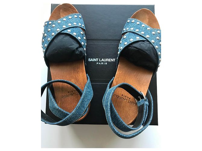 Saint Laurent SANDALI IN DENIM CON BORCHIE - vista 17