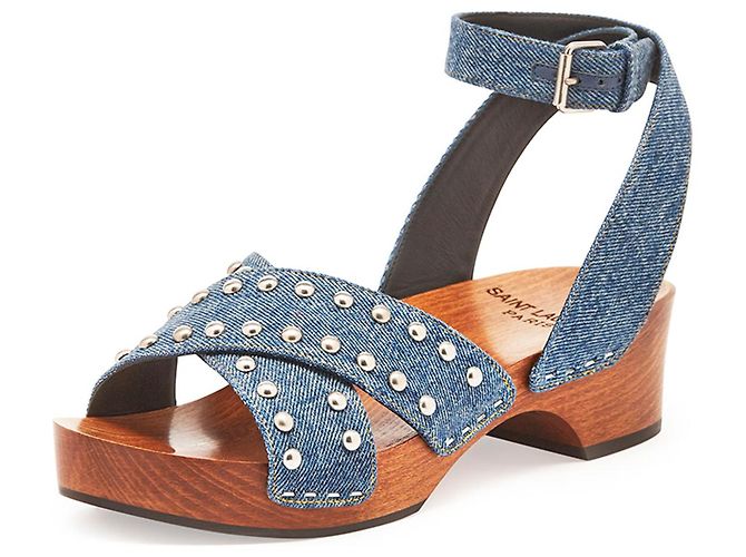 Saint Laurent SANDALI IN DENIM CON BORCHIE - vista 2
