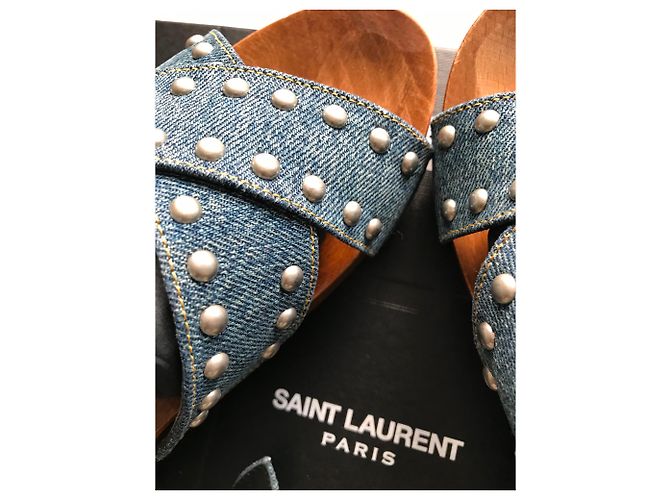 Saint Laurent SANDALI IN DENIM CON BORCHIE - vista 23