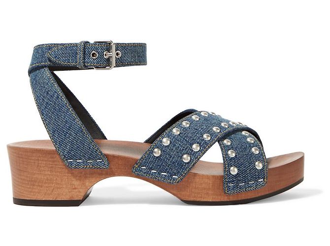 Saint Laurent SANDALI IN DENIM CON BORCHIE - vista 3