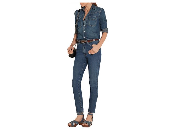 Saint Laurent SANDALI IN DENIM CON BORCHIE - vista 7