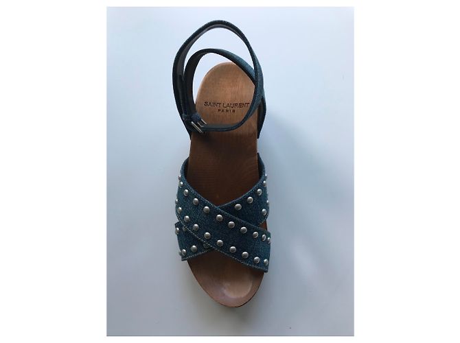 Saint Laurent SANDALI IN DENIM CON BORCHIE - vista 8