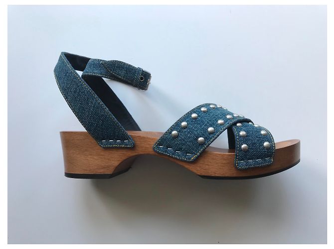 Saint Laurent SANDALI IN DENIM CON BORCHIE - vista 9