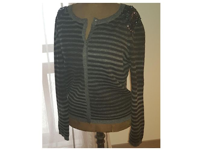 Berenice Weste in Schwarz und Grau aus Wolle mit Pailletten - Ansicht 4
