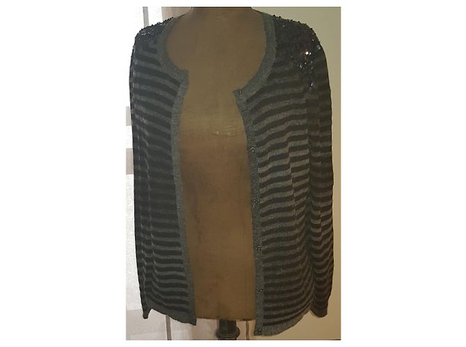 Berenice Weste in Schwarz und Grau aus Wolle mit Pailletten - Ansicht 5