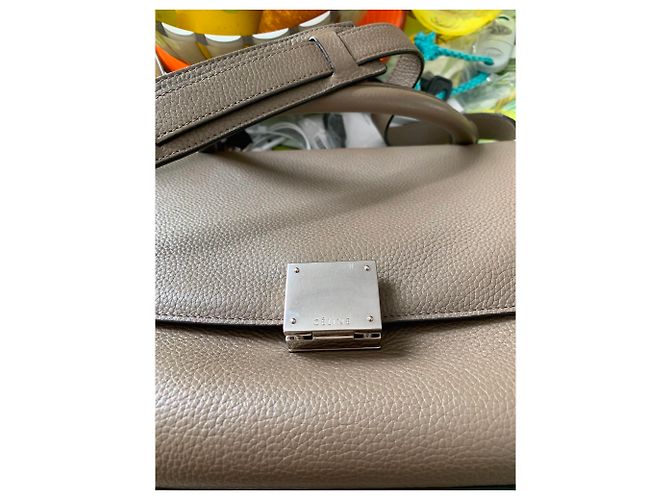 Trapèze Borsa a mano Céline Trapeze in pelle martellata taupe - vista 5