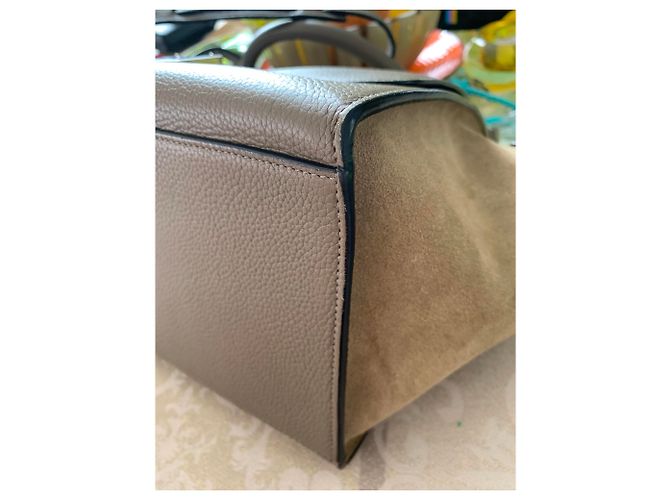 Trapèze Borsa a mano Céline Trapeze in pelle martellata taupe - vista 6