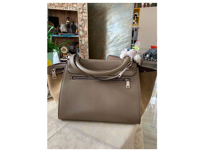 Trapèze Borsa a mano Céline Trapeze in pelle martellata taupe - vista 8