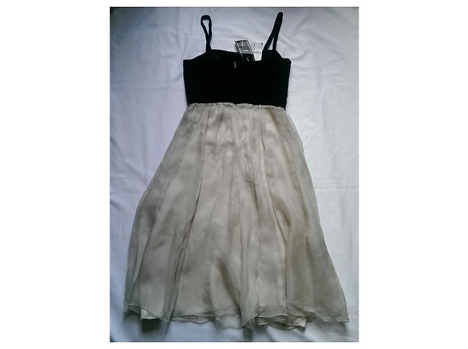 Autre Marque Abito Maria Jose Navarro in seta e velluto nero beige - vista 4