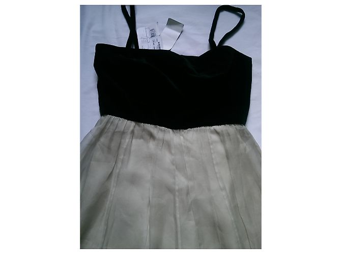 Autre Marque Abito Maria Jose Navarro in seta e velluto nero beige - vista 5