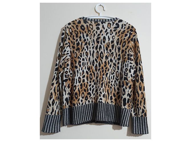 Autre Marque Elegance Paris Strickjacke Leopardenmuster Wolle und Kaschmir Mehrfarben Leopardenprint - Ansicht 2