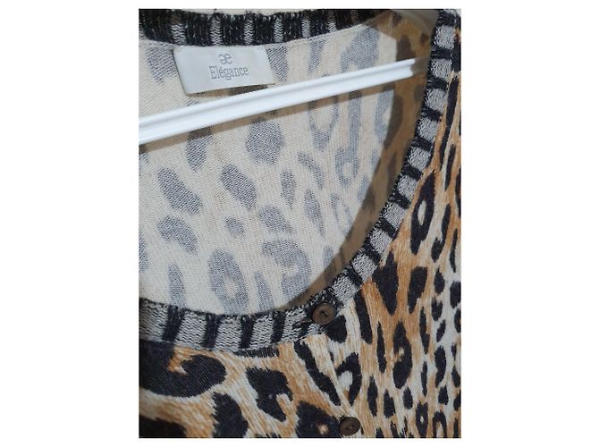 Autre Marque Elegance Paris Strickjacke Leopardenmuster Wolle und Kaschmir Mehrfarben Leopardenprint - Ansicht 3