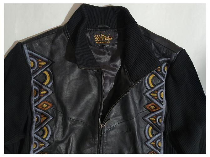Giacca Bob Mackie in pelle e cotone nera Nero - vista 2