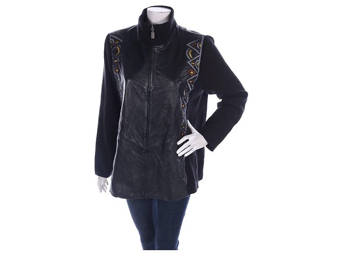 Giacca Bob Mackie in pelle e cotone nera Nero - vista 4