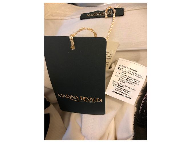 Marina Rinaldi Strickjacke aus Seide Cremefarben Anthrazit Glitzer Aus weiß - Ansicht 2
